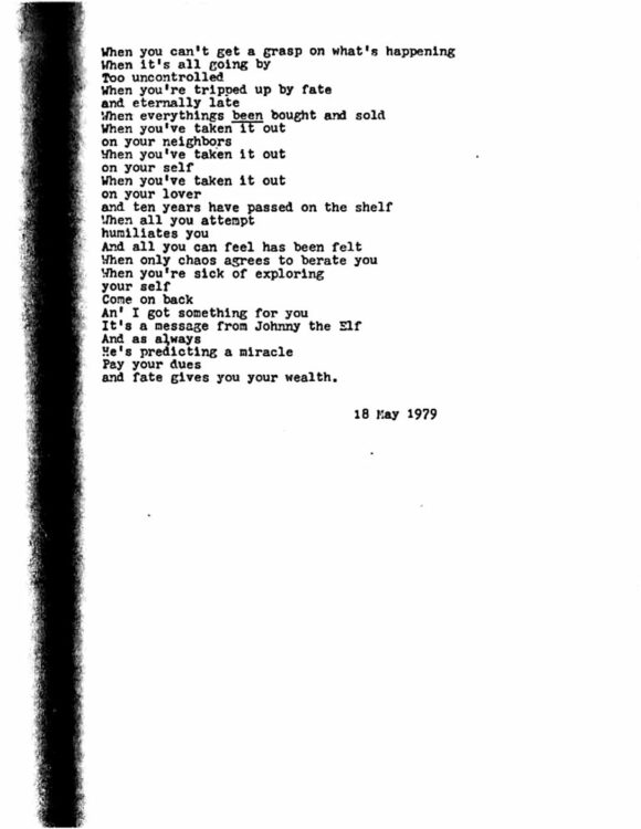 John Dorr, « When you can’t get a grasp on what’s happening », poème, 18 mai 1979 - EZTV